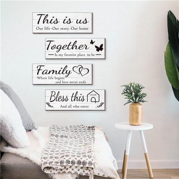 4 Pieces Wooden Home Wall Art Decor, Rustic, Farmhouse THIS IS US/TOGETHER - Picture 4 of 7